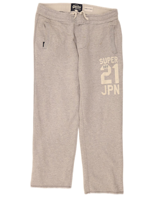 Superdry Mens Graphic Tracksuit Trousers Joggers XL Grey Flecked Cotton