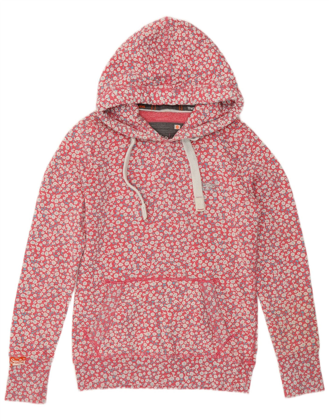 SUPERDRY Womens Hoodie Jumper UK 6 XS Pink Floral Cotton