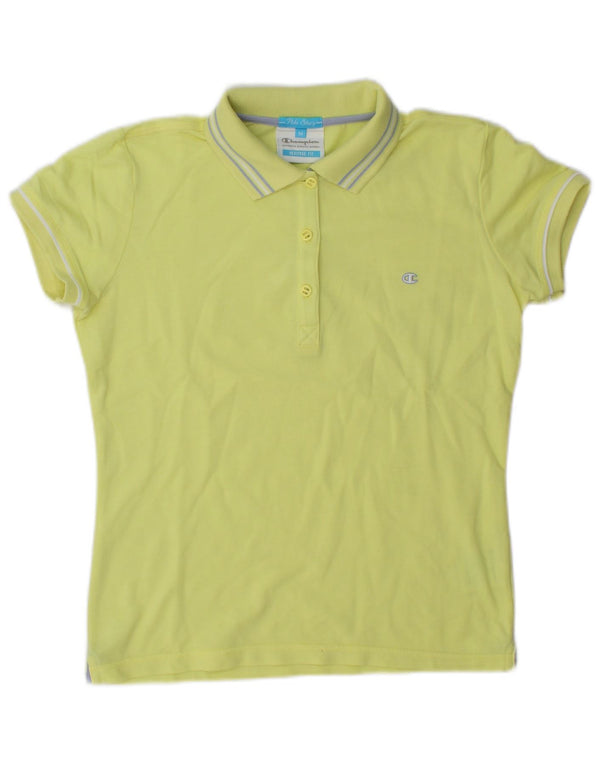 Champion Womens Heritage Fit Polo Shirt UK 14 Medium Yellow Cotton