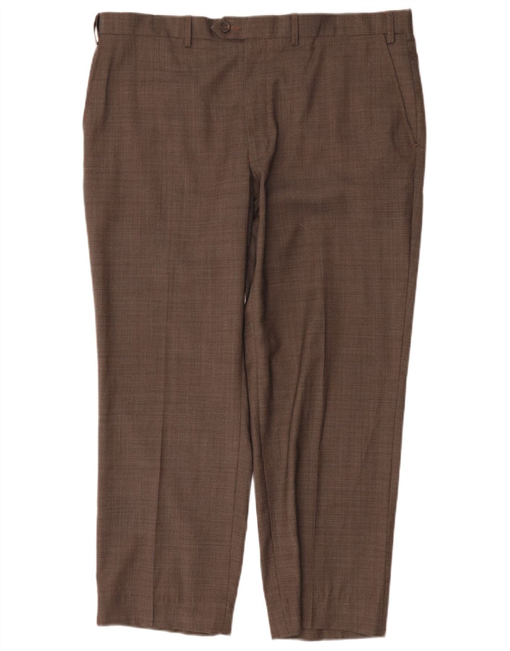 Marks & Spencer Mens Straight Suit Trousers W38 L29 Brown Wool