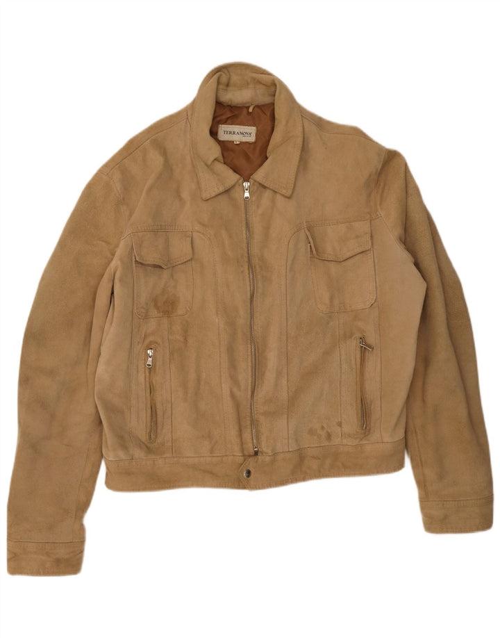 Terranova Mens Bomber Suede Jacket UK 40 Large Beige