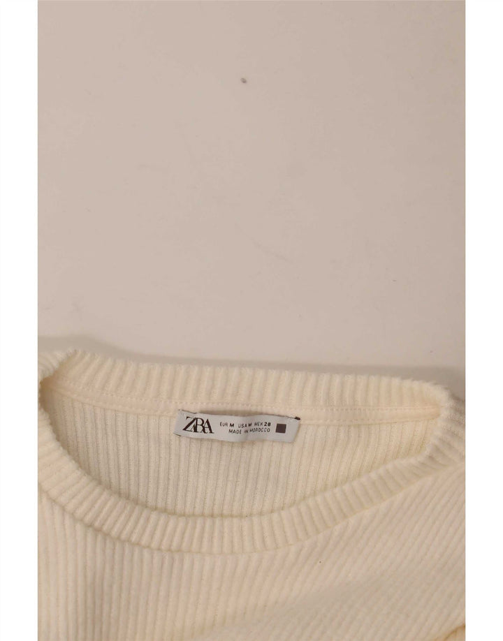 Zara Womens Pullover Top Long Sleeve UK 12 Medium Off White