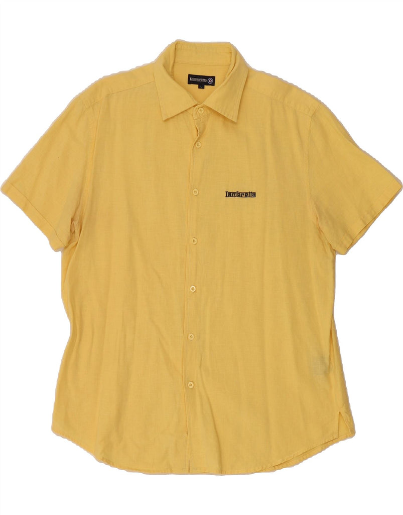 LAMBRETTA Mens Short Sleeve Shirt Large Yellow Linen Vintage Lambretta and Second-Hand Lambretta from Messina Hembry 