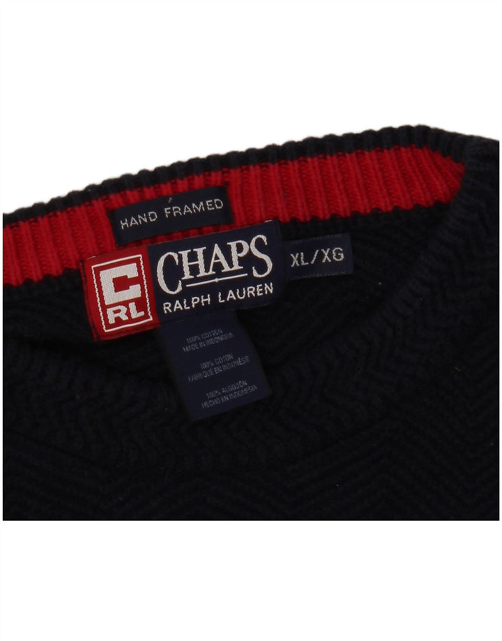 CHAPS RALPH LAUREN Mens Boat Neck Jumper Sweater XL Navy Blue Herringbone