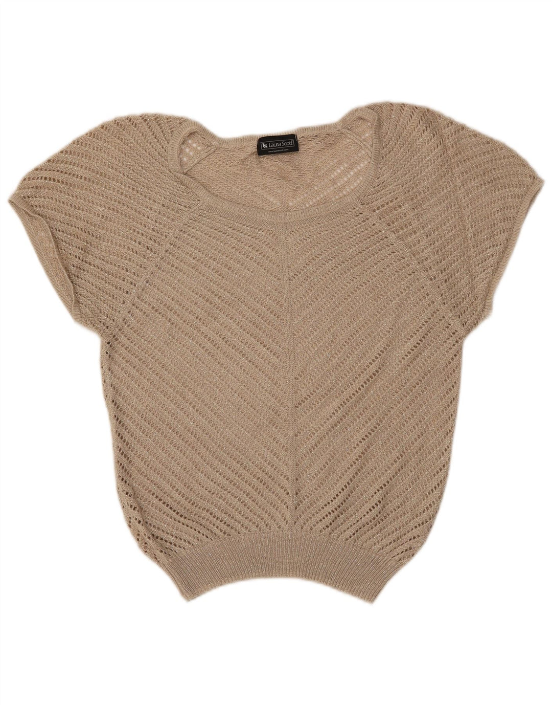 LAURA SCOTT Womens Short Sleeve Boat Neck Jumper Sweater UK 8 Small Beige