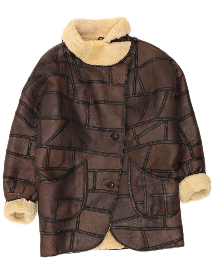 Vintage Womens Shearling Coat UK 18 XL Brown Patchwork