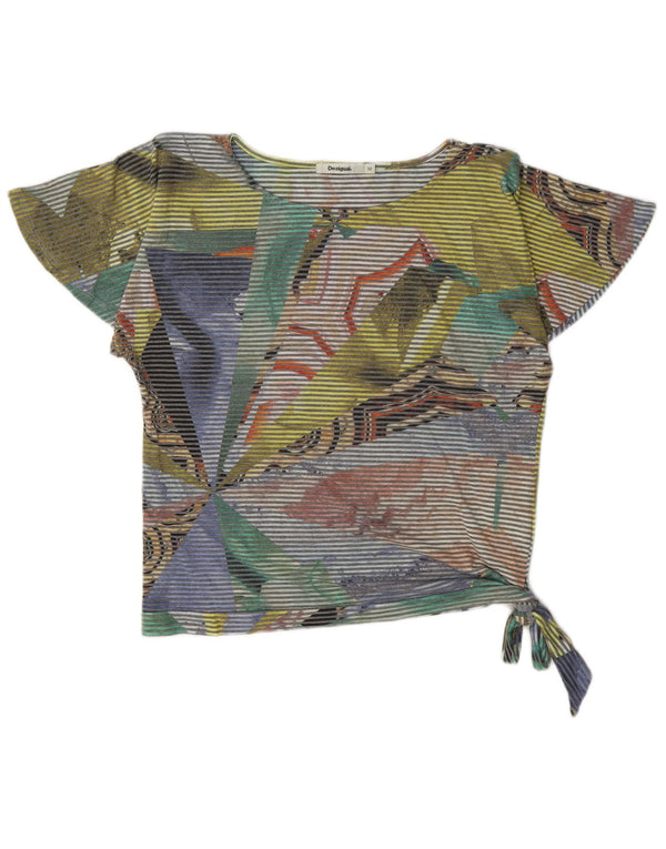Desigual Womens Crop Blouse Top UK 14 Medium Multicoloured Pinstripe