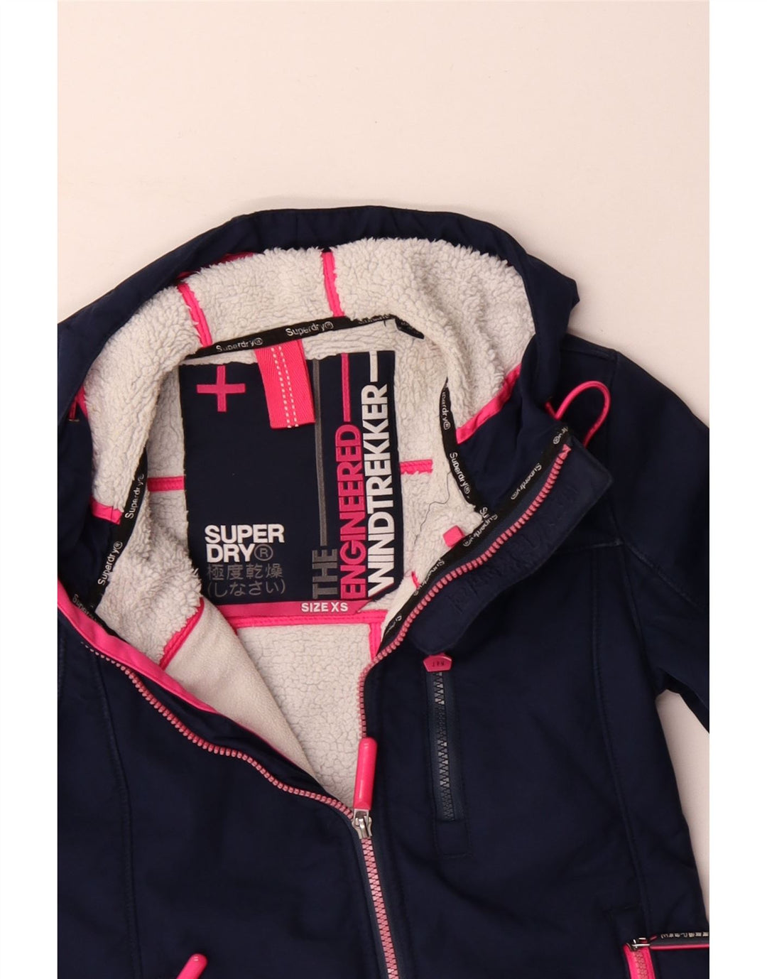 Superdry Womens Hooded Windbreaker Jacket UK 6 XS Navy Blue Polyester
