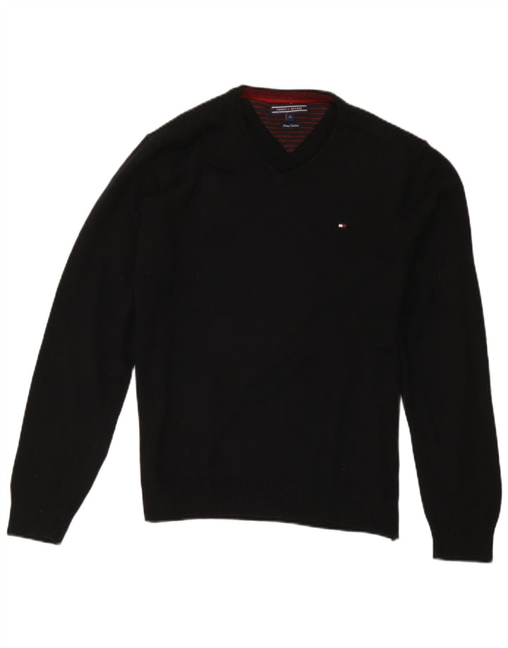Tommy Hilfiger Mens V-Neck Jumper Sweater Medium Black Cotton