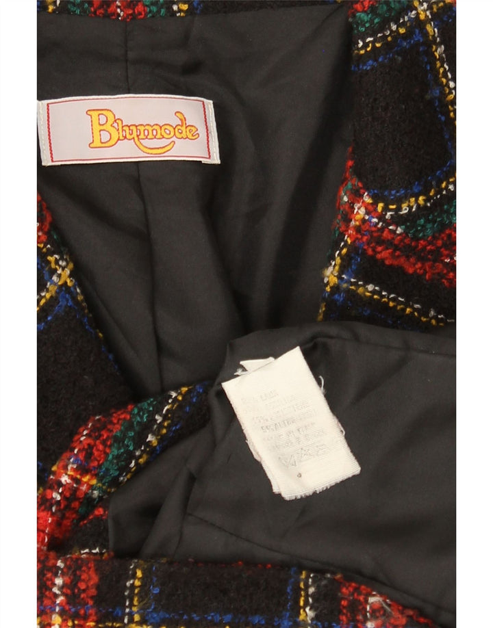 Blumode Womens 3 Button Blazer Jacket UK 8 Small Black Plaid Wool