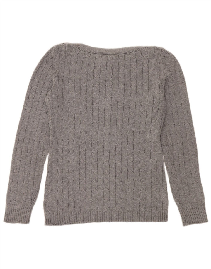 RALPH LAUREN Womens Boat Neck Jumper Sweater UK 14 Medium Grey Cotton