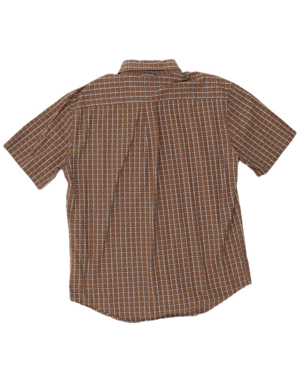TOMMY HILFIGER Mens Short Sleeve Shirt Large Brown Check Cotton