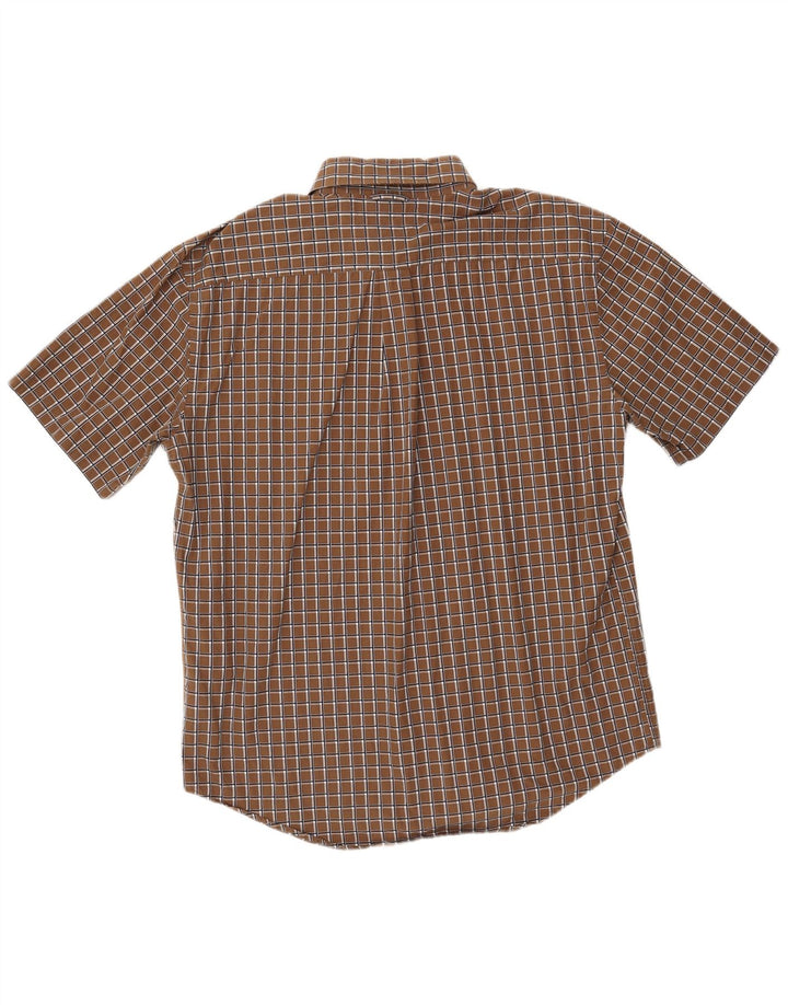 TOMMY HILFIGER Mens Short Sleeve Shirt Large Brown Check Cotton