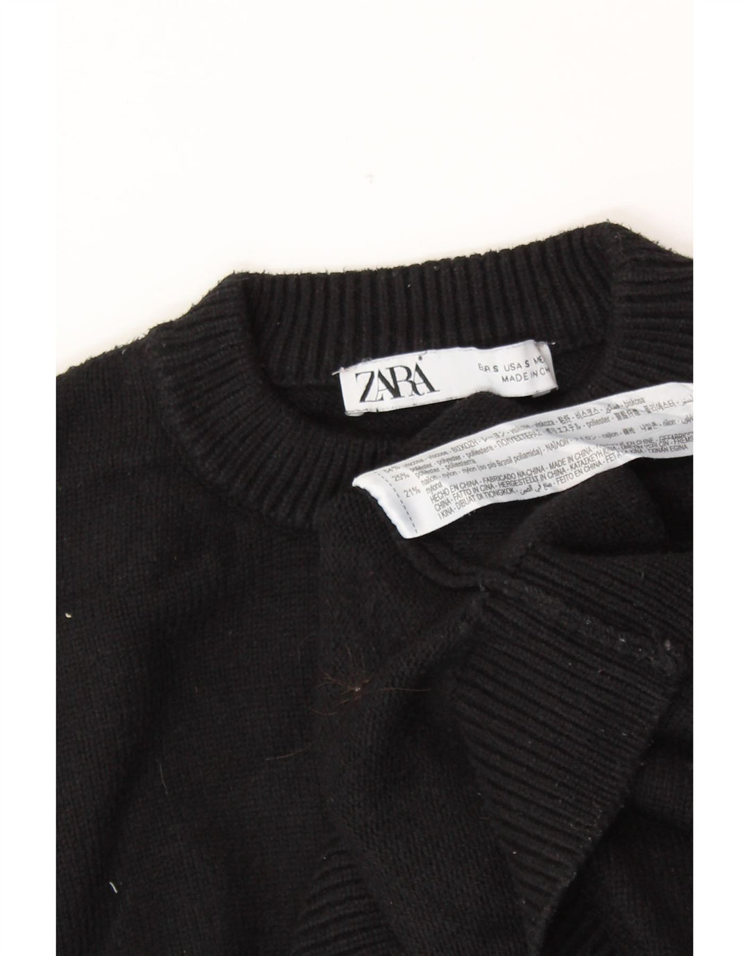 ZARA Womens Crop Crew Neck Jumper Sweater UK 10 Small Black Viscose