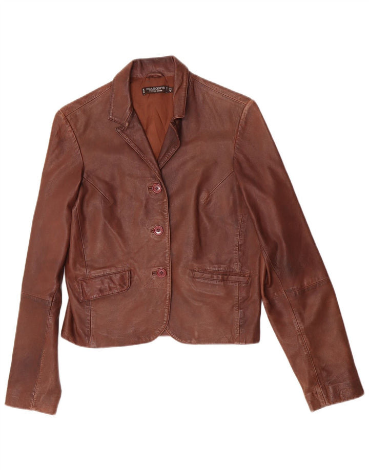 Mason's Womens 3 Button Leather Blazer Jacket IT 42 Medium Brown