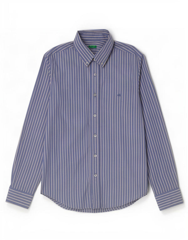 Benetton Mens Shirt Medium Blue Pinstripe Cotton