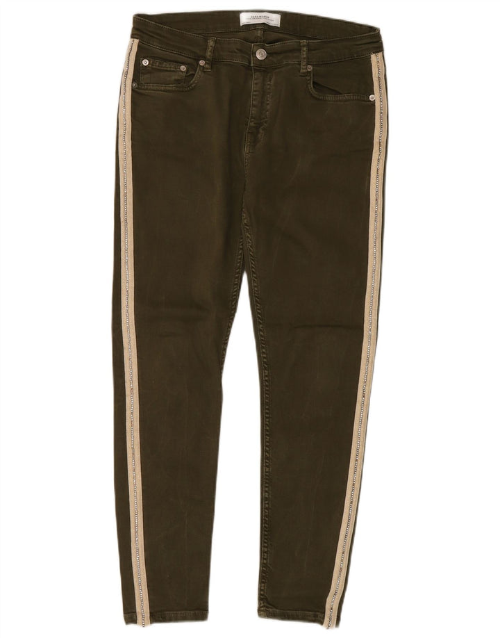 Zara Womens Slim Jeans EU 40 Medium W30 L27 Khaki Colourblock