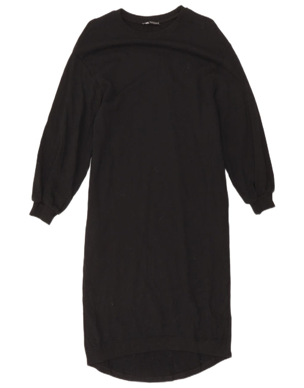 Zara Womens Long Sleeve Jumper Dress UK 10 Small Black Cotton