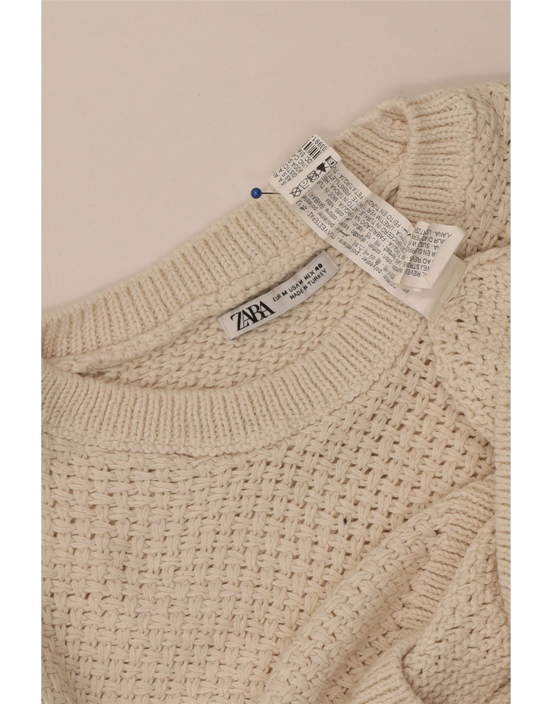 ZARA Mens Crew Neck Jumper Sweater Medium Beige Polyester