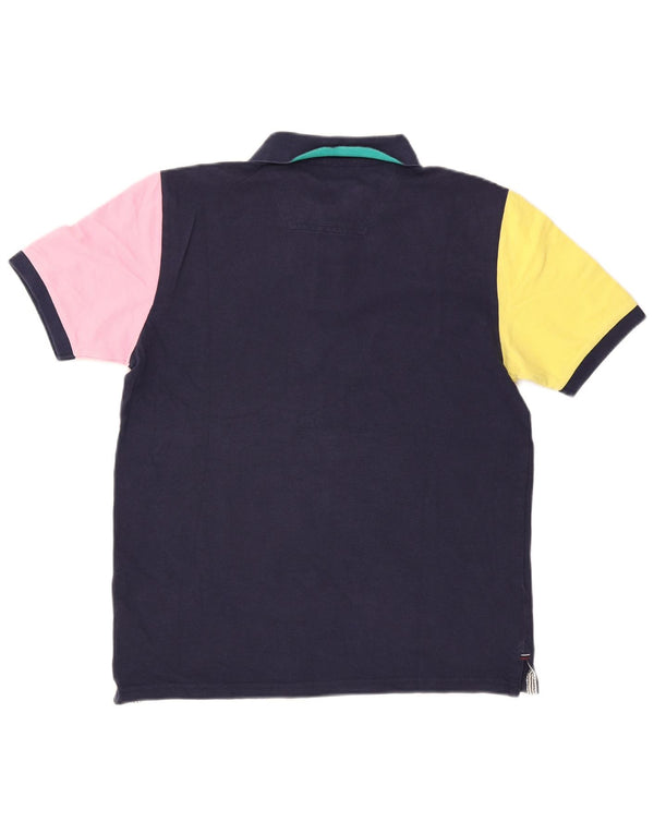 Joules Mens Classic Fit Polo Shirt Medium Navy Blue Colourblock Cotton
