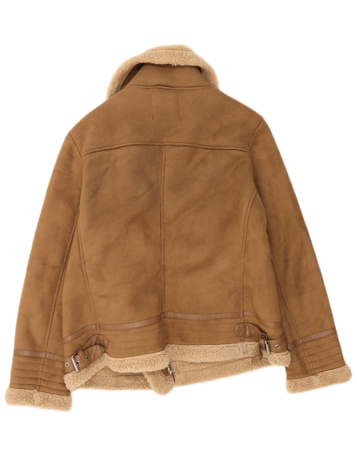 Zara Womens Sherpa Jacket UK 16 Large Beige Polyester