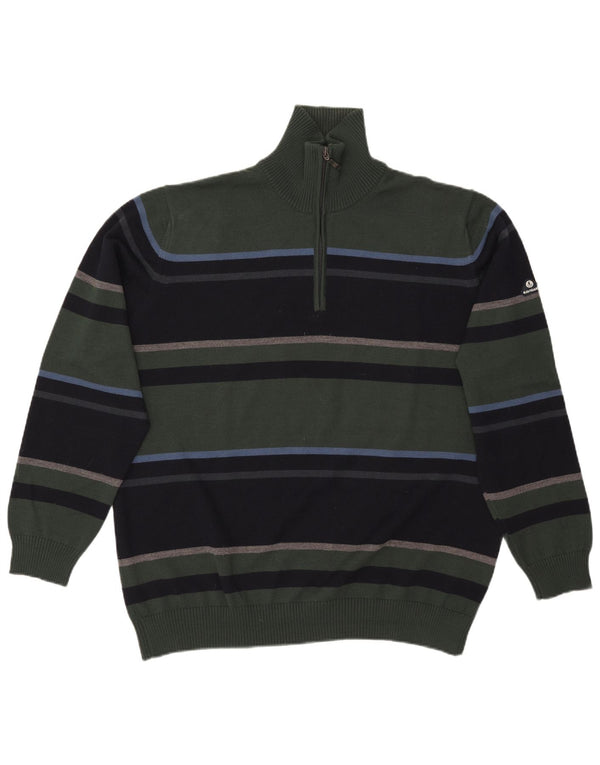 Navigare Mens Zip Neck Jumper Sweater 3XL Green Striped Wool