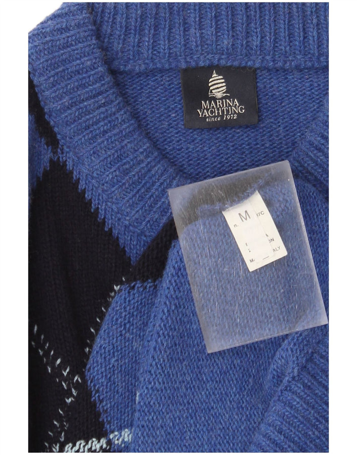 Marina Yachting Mens Crew Neck Jumper Sweater Medium Blue Argyle/Diamond