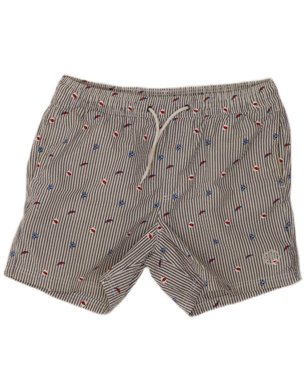 Jack & Jones Mens Graphic Swimming Shorts Medium Blue Pinstripe Cotton