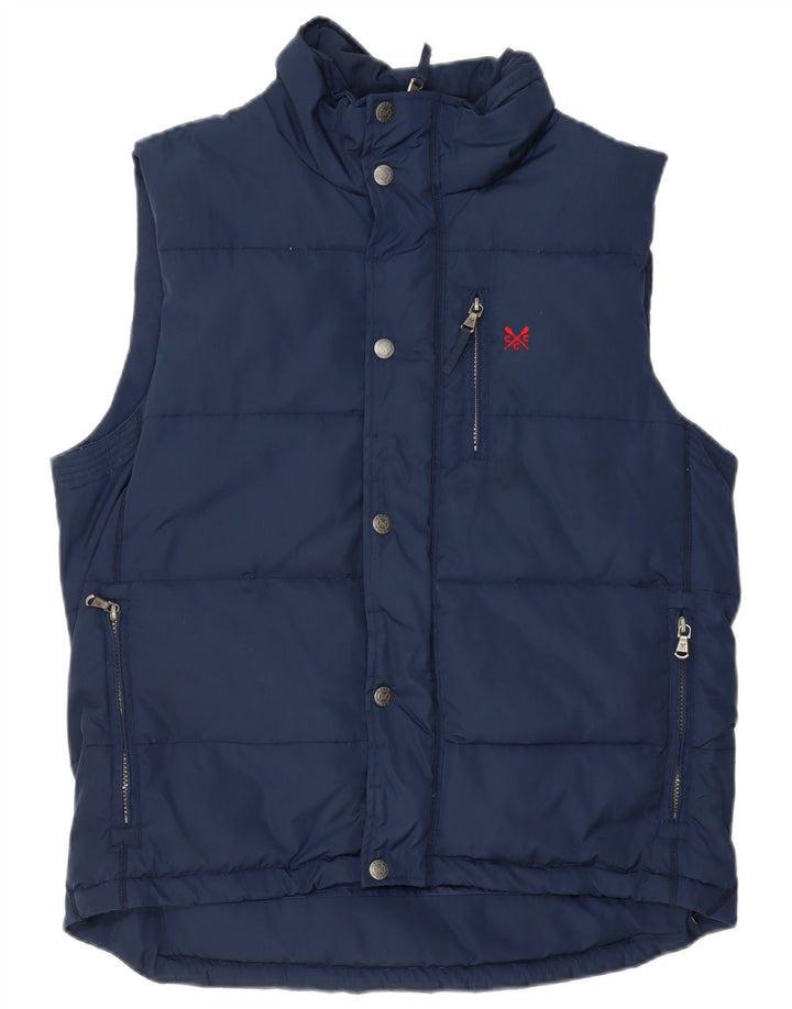 CREW CLOTHING Mens Padded Gilet UK 38 Medium Navy Blue Polyester