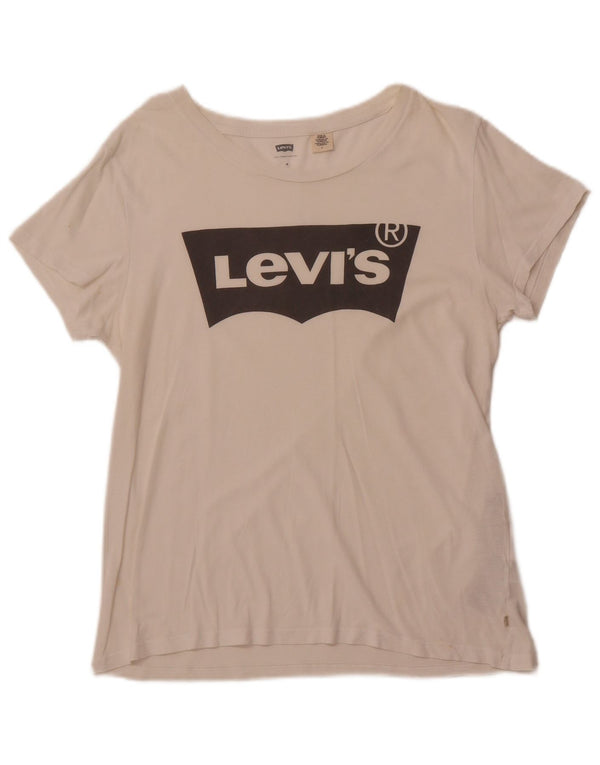LEVI'S Womens Graphic T-Shirt Top UK 12 Medium White Cotton