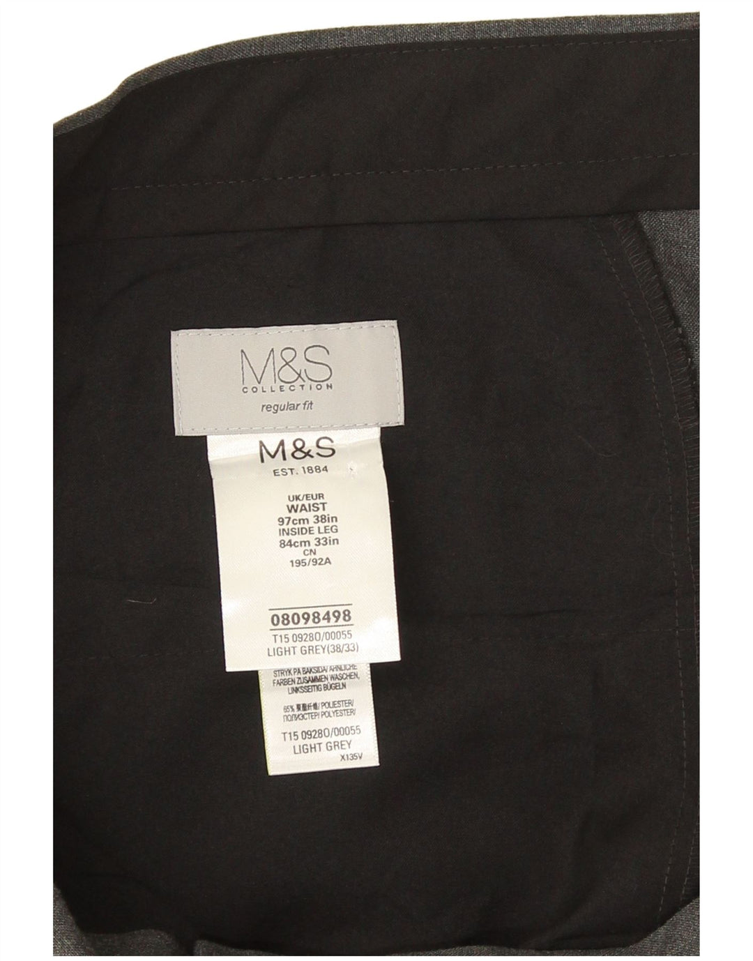 Marks & Spencer Mens Regular Fit Suit Trousers W38 L28 Grey Polyester