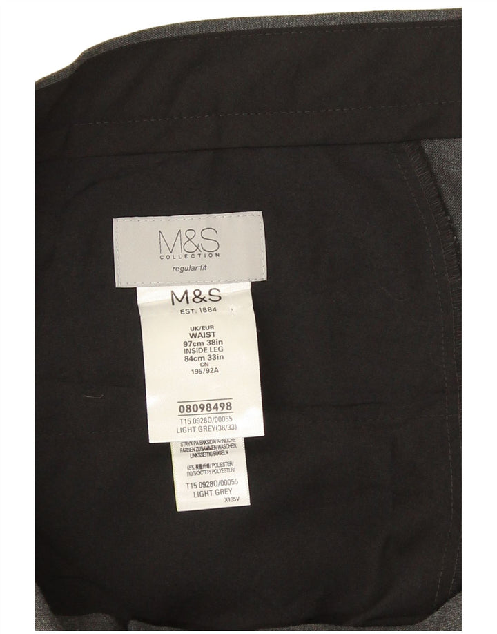 Marks & Spencer Mens Regular Fit Suit Trousers W38 L28 Grey Polyester