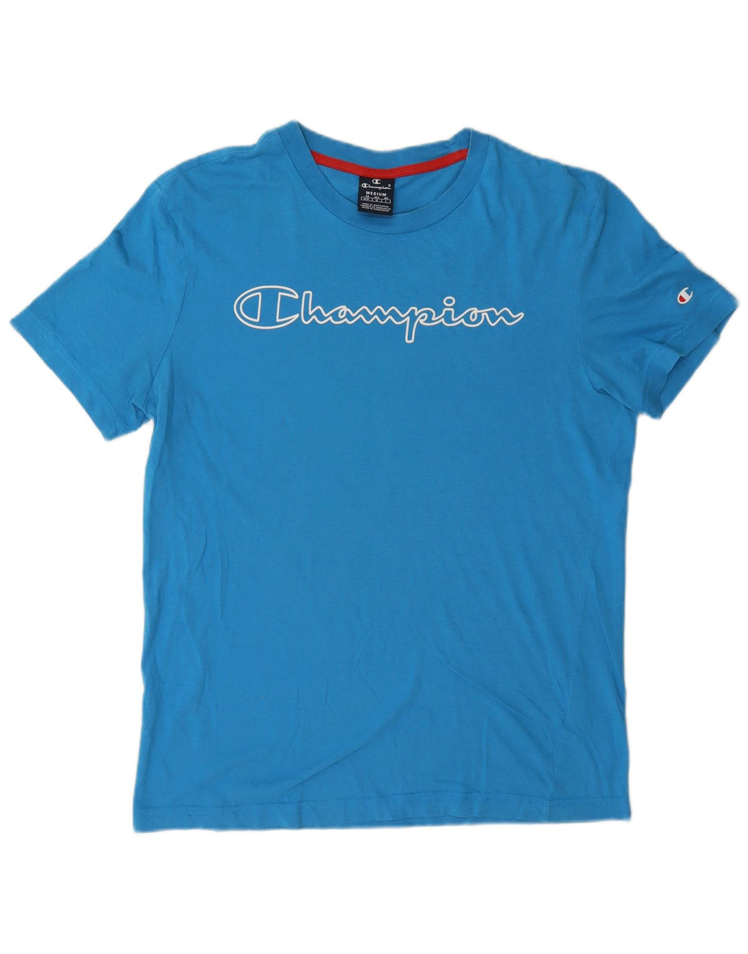 Champion Mens Graphic T-Shirt Top Medium Blue Cotton