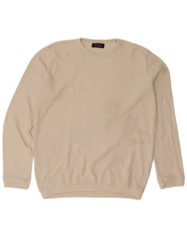 Zara Mens Crew Neck Jumper Sweater Small Beige