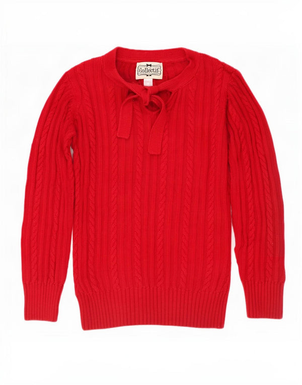Collectif Womens Front Tie Boat Neck Jumper Sweater UK 14 Large Red Cotton