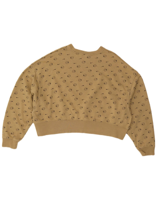 NIKE Womens Oversized Crop Graphic Sweatshirt Jumper UK 10 Small Khaki