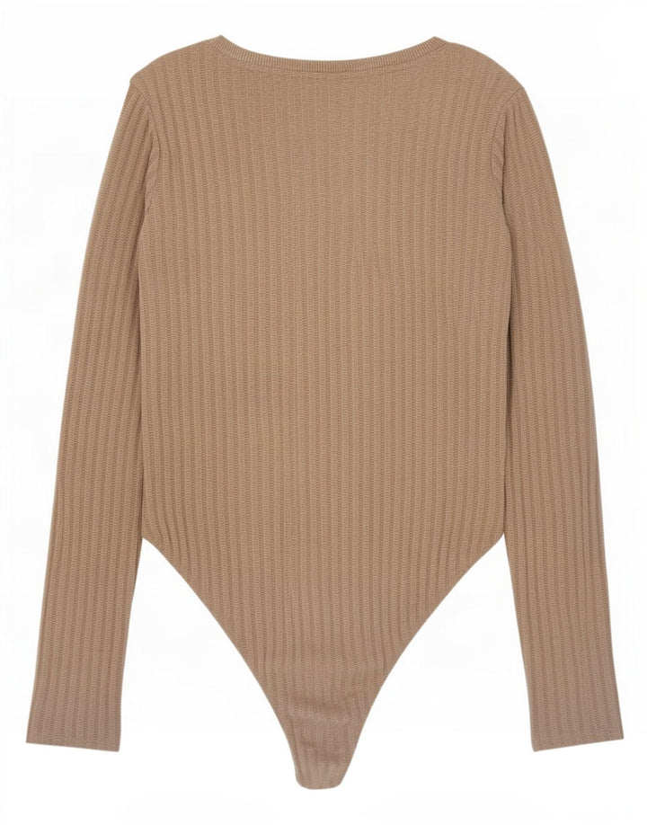Zara Womens Long Sleeve Bodysuit UK 10 Small Grey Polyester