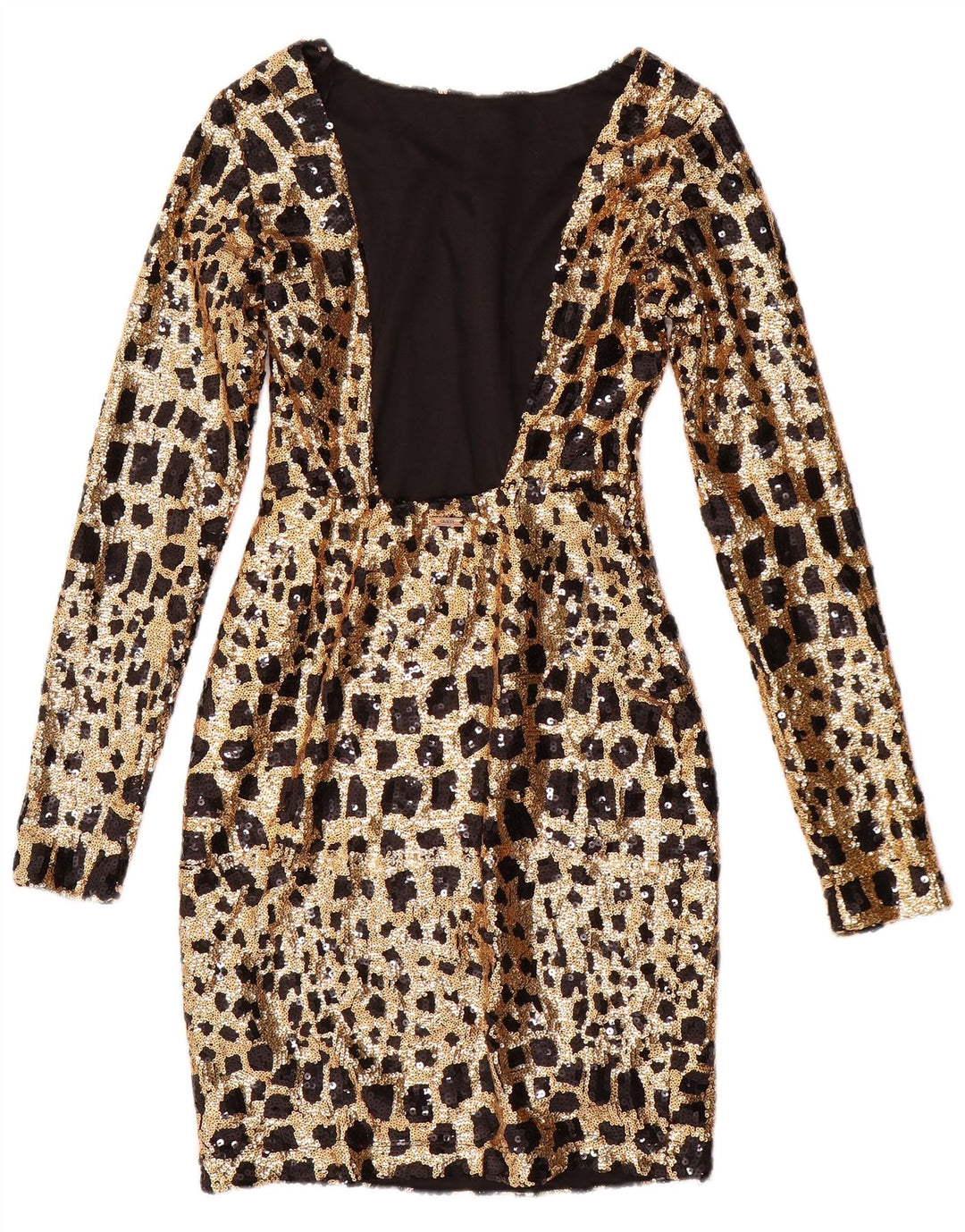 GUESS Womens Long Sleeve Sequin Bodycon Dress UK 6 XS Gold Geometric