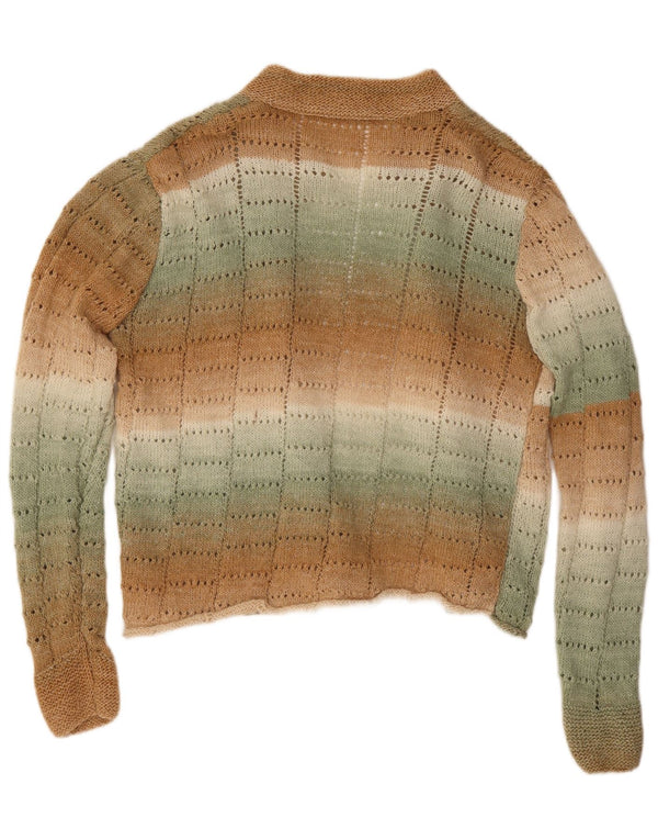 Vintage Womens Open Cardigan Sweater UK 18 XL Brown Striped