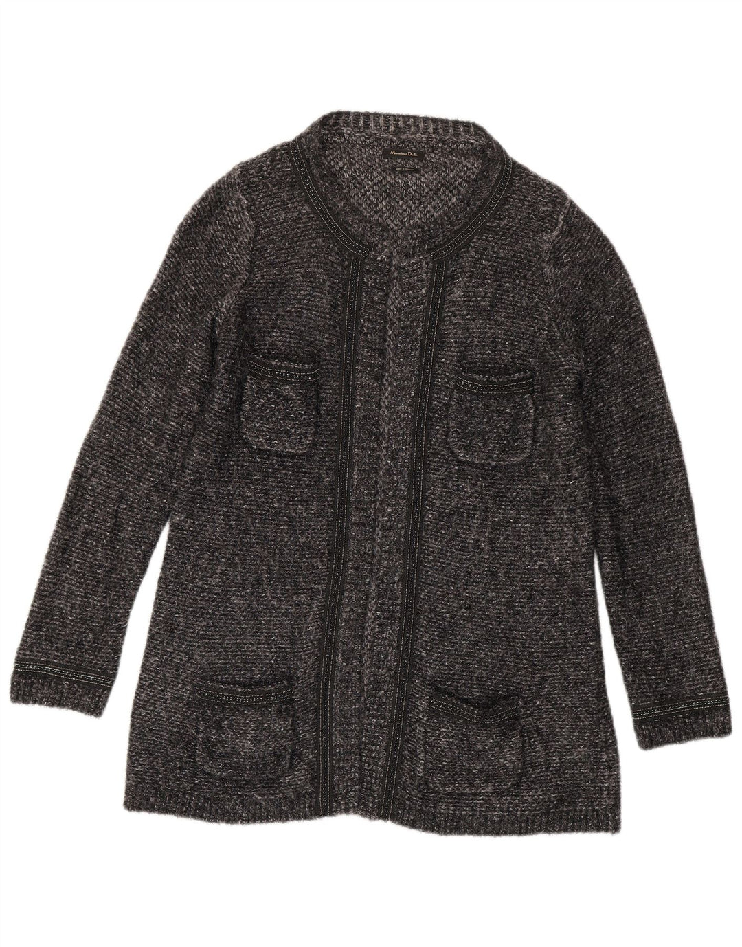 Massimo Dutti Womens Longline Cardigan Sweater UK 14 Medium Grey Flecked
