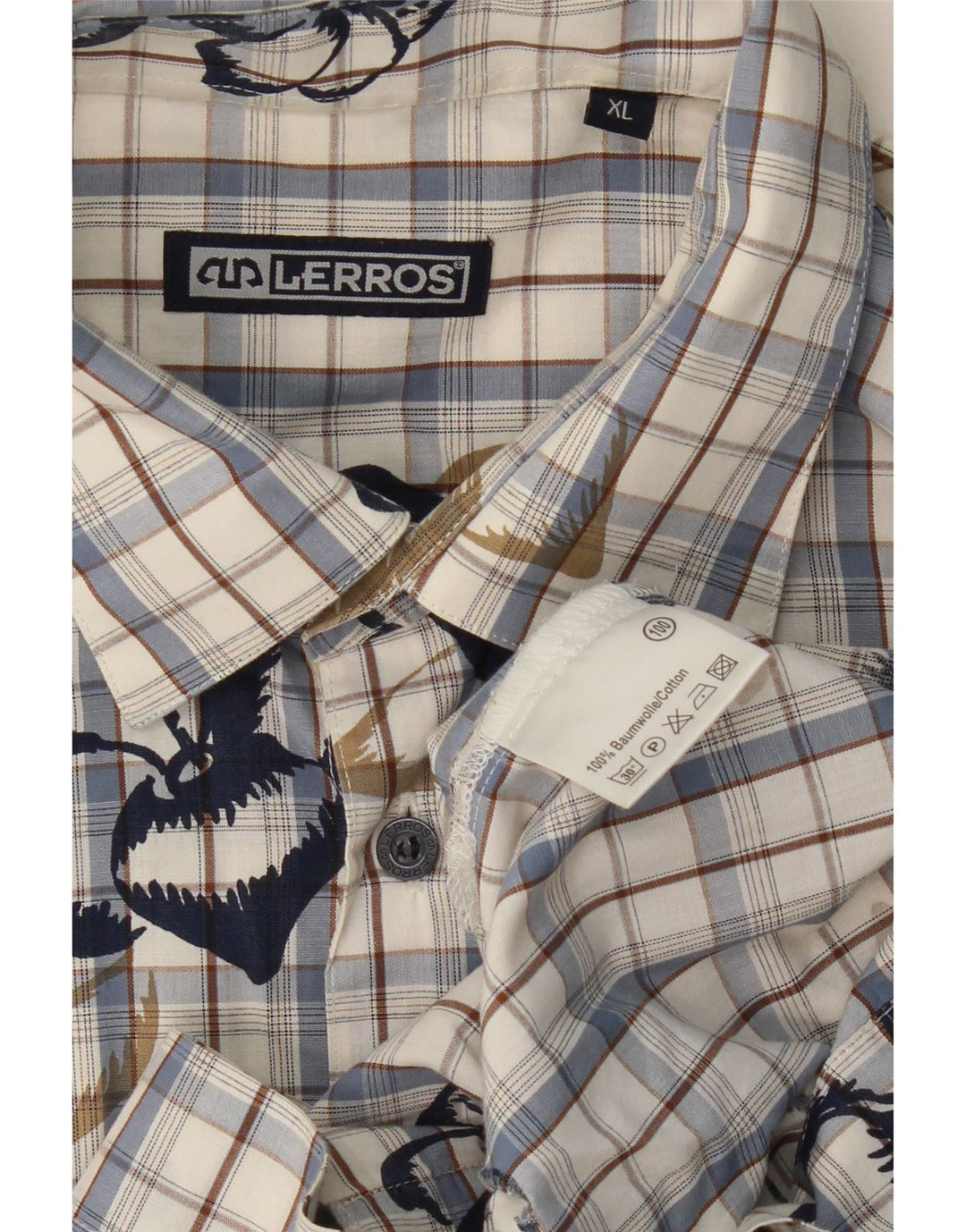 LERROS Mens Short Sleeve Shirt XL Blue Check Cotton