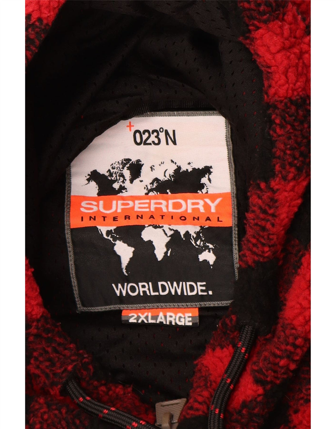 Superdry Mens Hooded Fleece Jacket UK 44 2XL Red Gingham Polyester