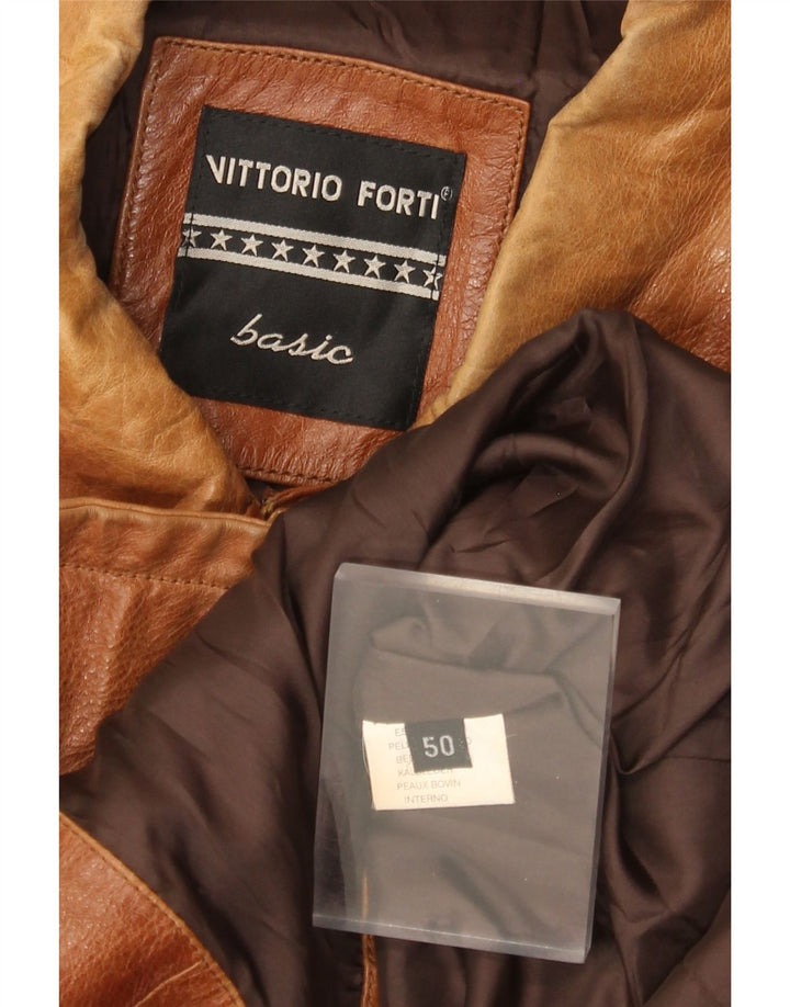Vittorio Forti Mens Basic Leather Jacket IT 50 Large Brown Leather