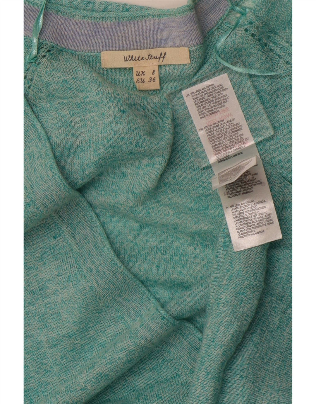WHITE STUFF Womens Cardigan Sweater UK 8 Small Turquoise Flecked Linen