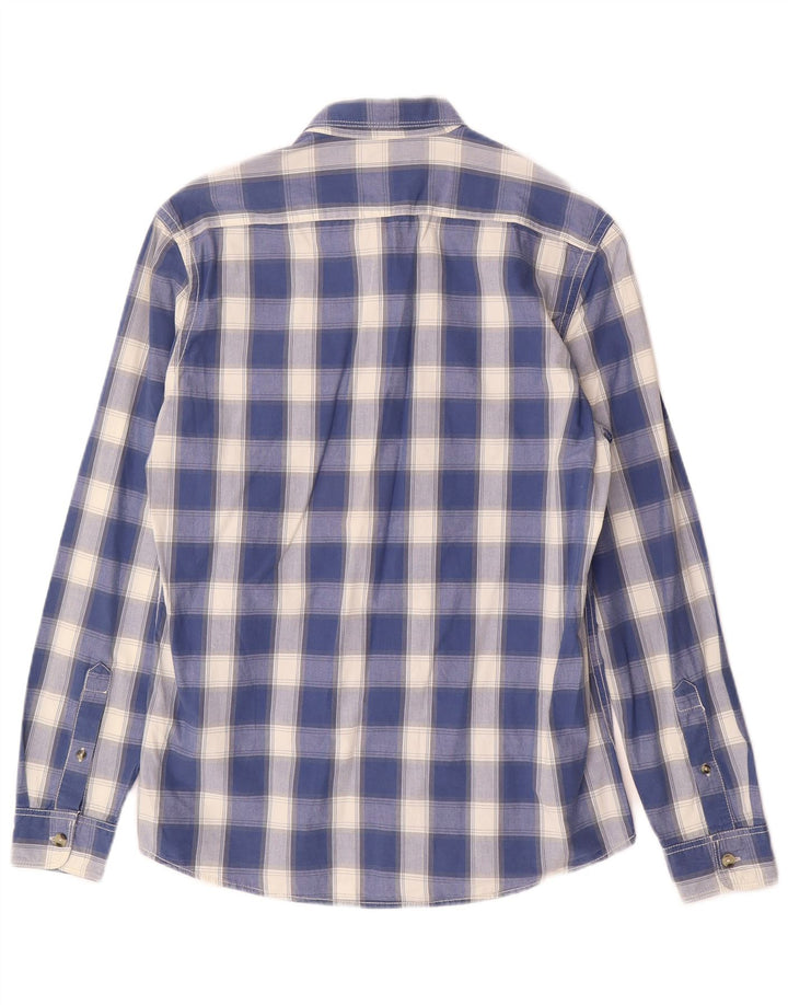 JULES Mens Fitted Shirt Large Blue Check Cotton