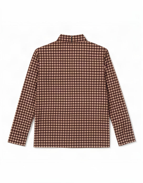 Cos Womens Long Sleeve Blouse Top UK 12 Medium Brown Gingham Cotton