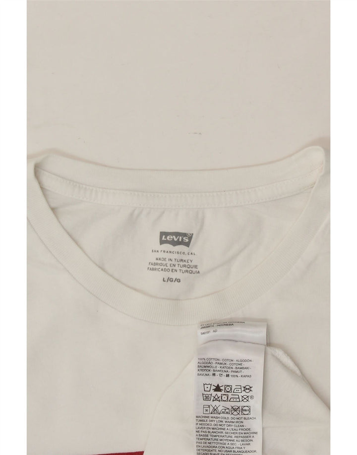 LEVI'S Mens Graphic T-Shirt Top Large White Cotton Vintage Levi's and Second-Hand Levi's from Messina Hembry 