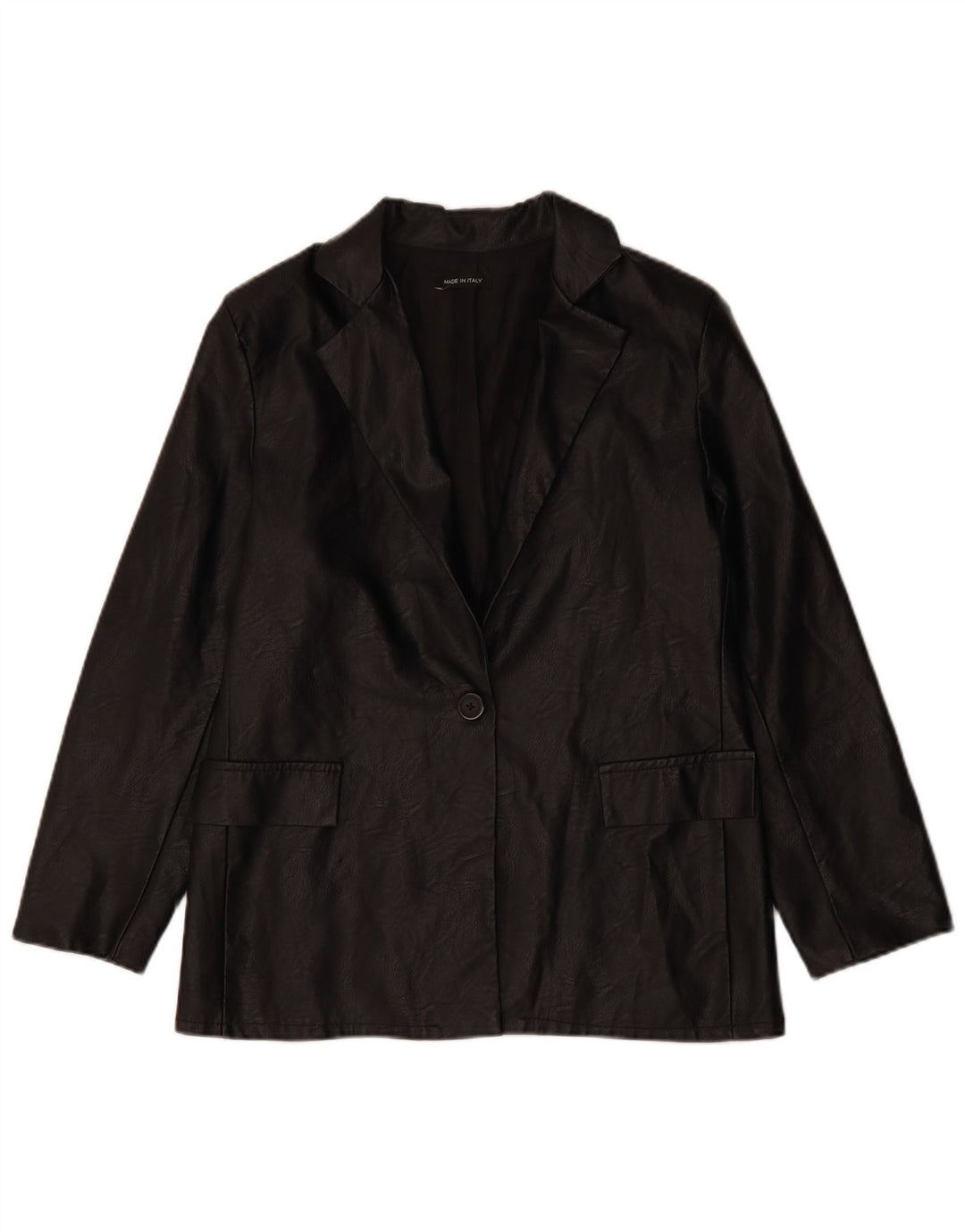 VINTAGE Womens 1 Button Faux Leather Blazer Jacket UK 12 Medium Black