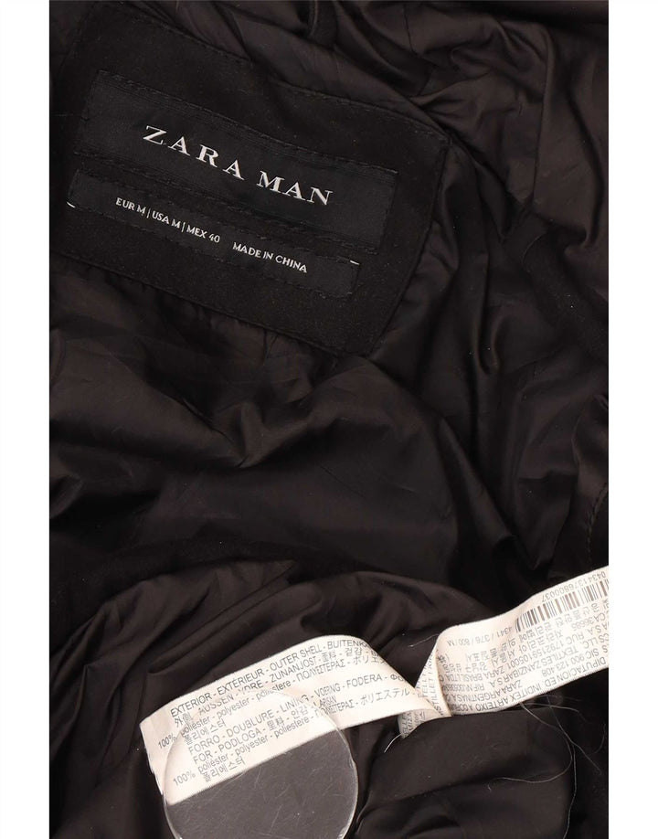 Zara Mens Hooded Padded Jacket UK 38 Medium Black Polyester