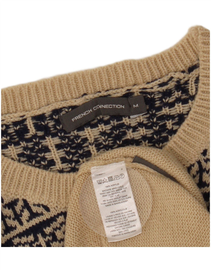 FRENCH CONNECTION Mens Boat Neck Jumper Sweater Medium Beige Geometric